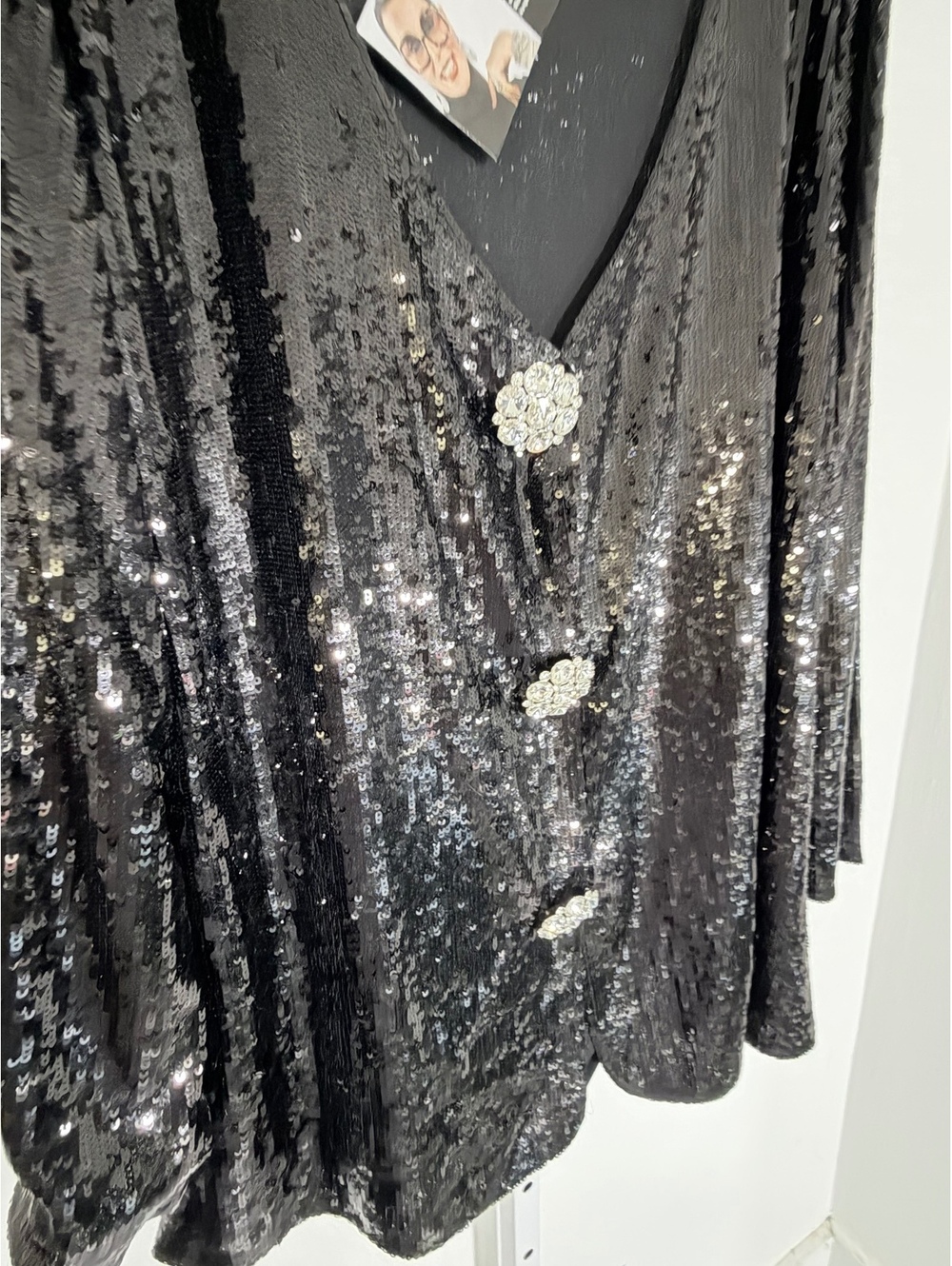 Joan Boyce Women's size XL Black Sequin Jacket with Large Rhinestone Buttons - Picture 15 of 16